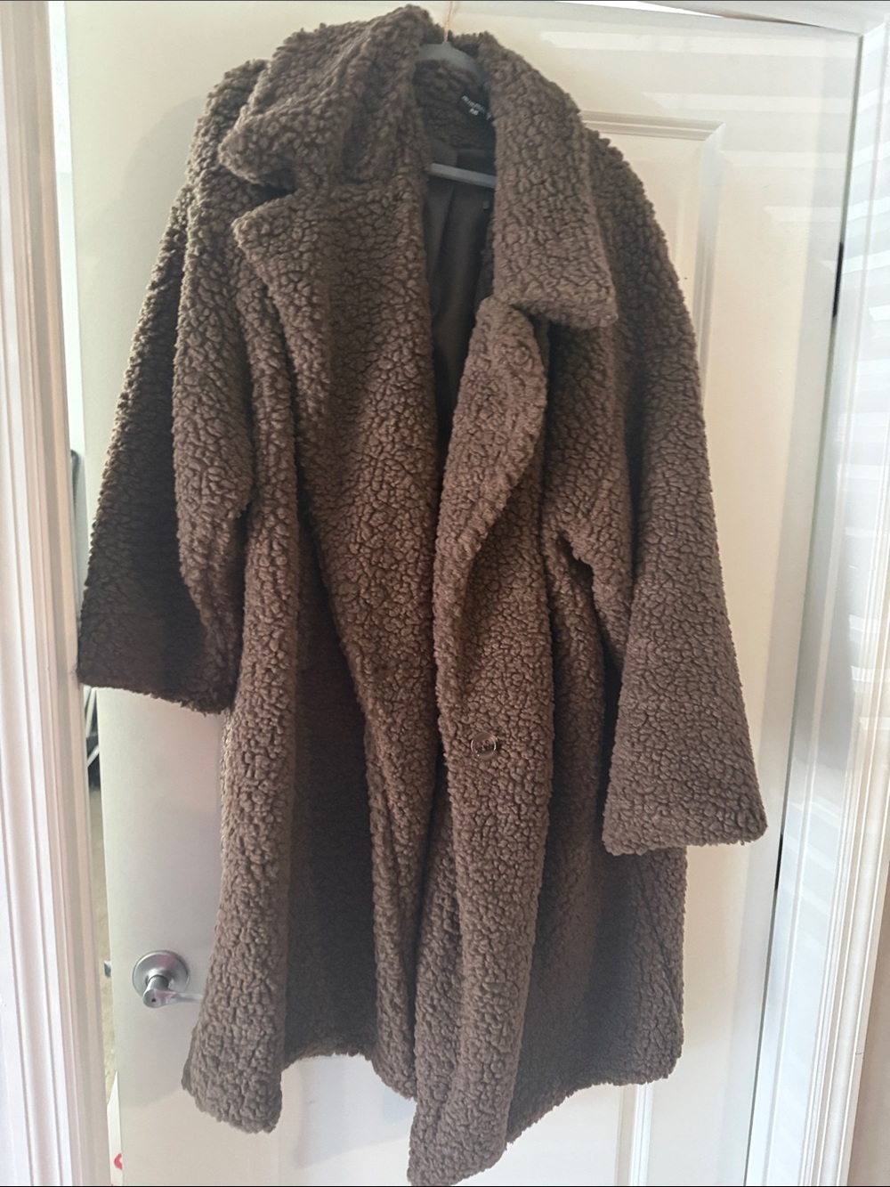 PrettyLittleThing Brown Teddy Faux Shearling Pea Coat